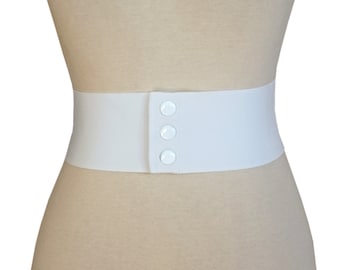 Wide White Elastic Stretch Corset Snap Belt - 8 cm