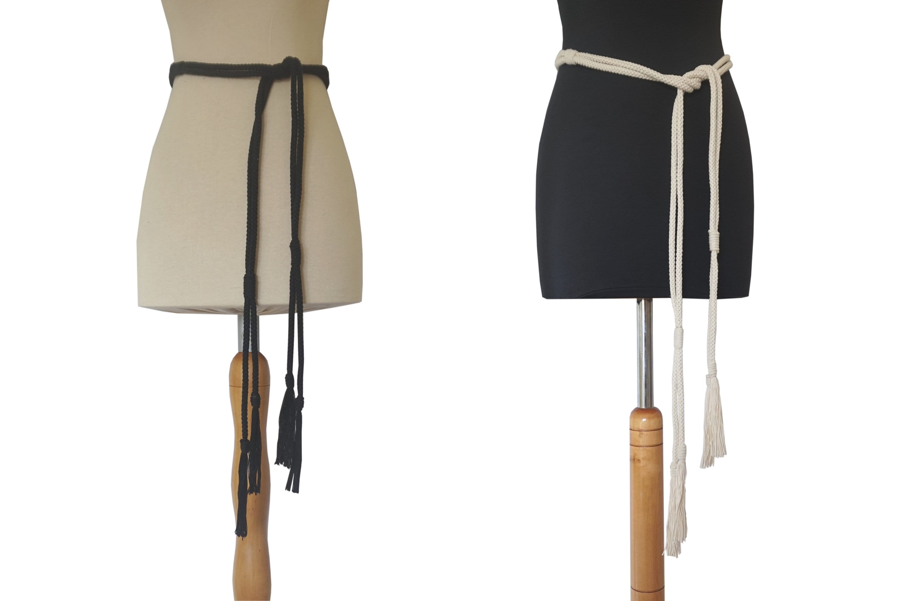Cotton Rope Cord Tassel Belt Black Ecru - Etsy