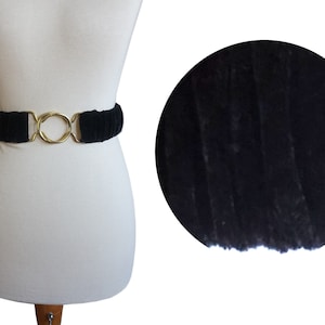 Black velvet elastic stretch belt, metal golden silver clasp