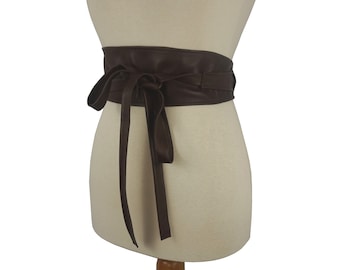 Chocolate Brown Soft Leather OBI Corset Wide Belt