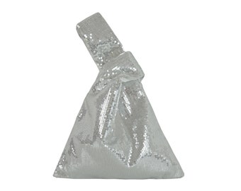 Silver  sequins , evening knot bag