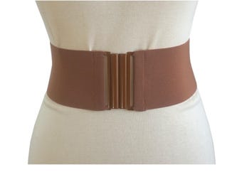 Brown Wide Stretch Elastic Belt  metal clasp