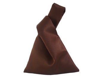 Brown duchess satin knot bag