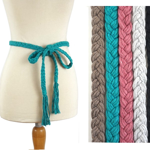 Cinturón trenzado de algodón hecho a medida, cinturón atado de algodón, cinturón de cordón de algodón, con borla o sin