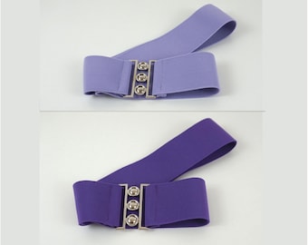 lilac, purple, elastic, stretch belt ,metal clasp