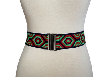 Multicolored  pattern Elastic Stretch  Belt Metal clasp 5 cm wide