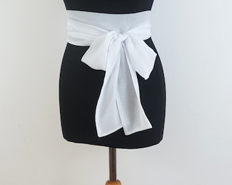white sash silk look, two sides , two layers, any length