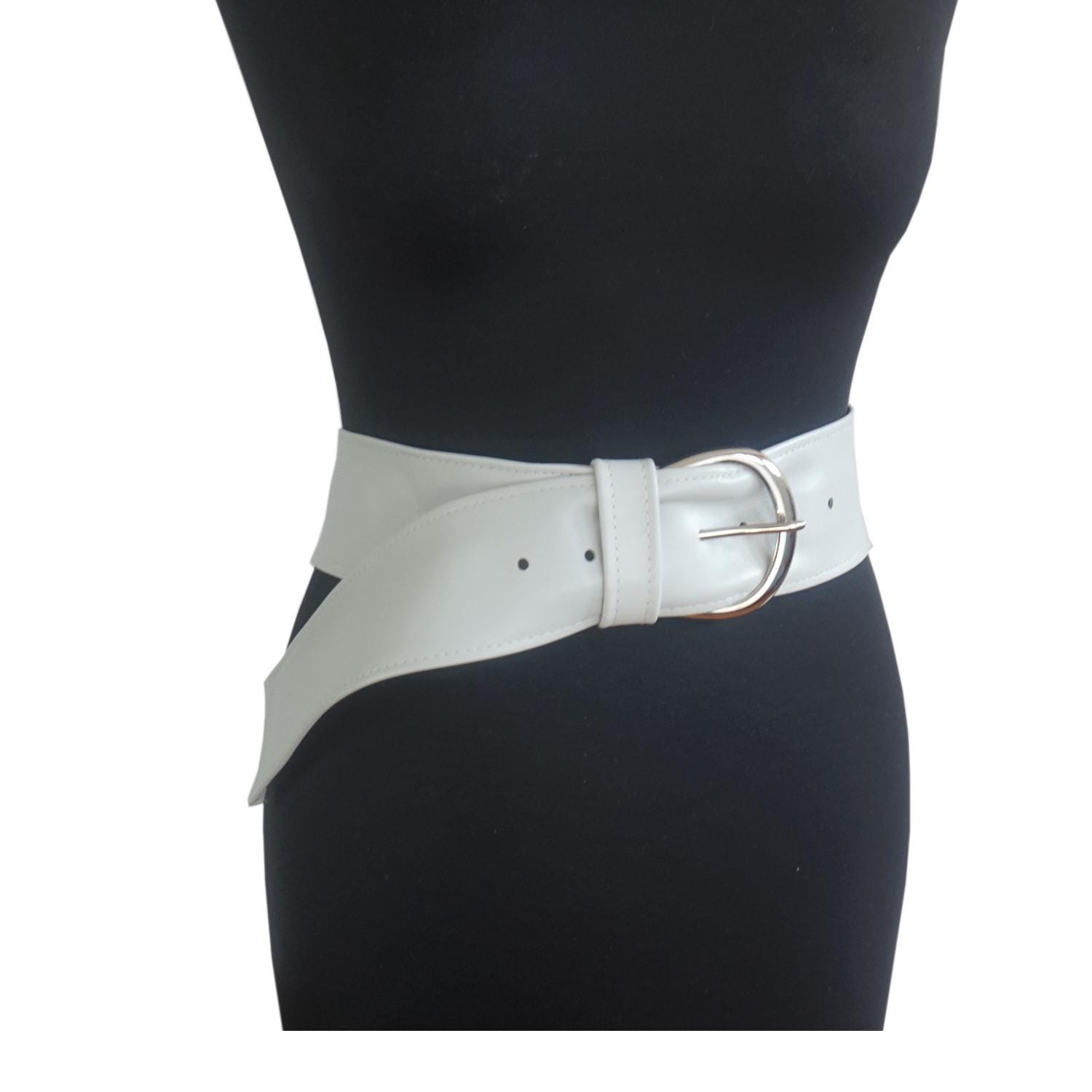 cacharel】 WHITE LEATHER wide BELT Cacharel Skinny Leather