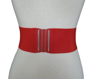 Red Wide Stretch Elastic Belt White buckle Clasp