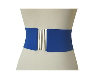 Blue Cobalt Stretch Elastic wide 8 cm Belt Metal clasp