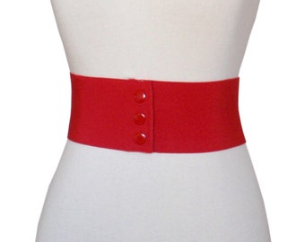 Wide Red Elastic Stretch Corset Snap Belt - 8cm
