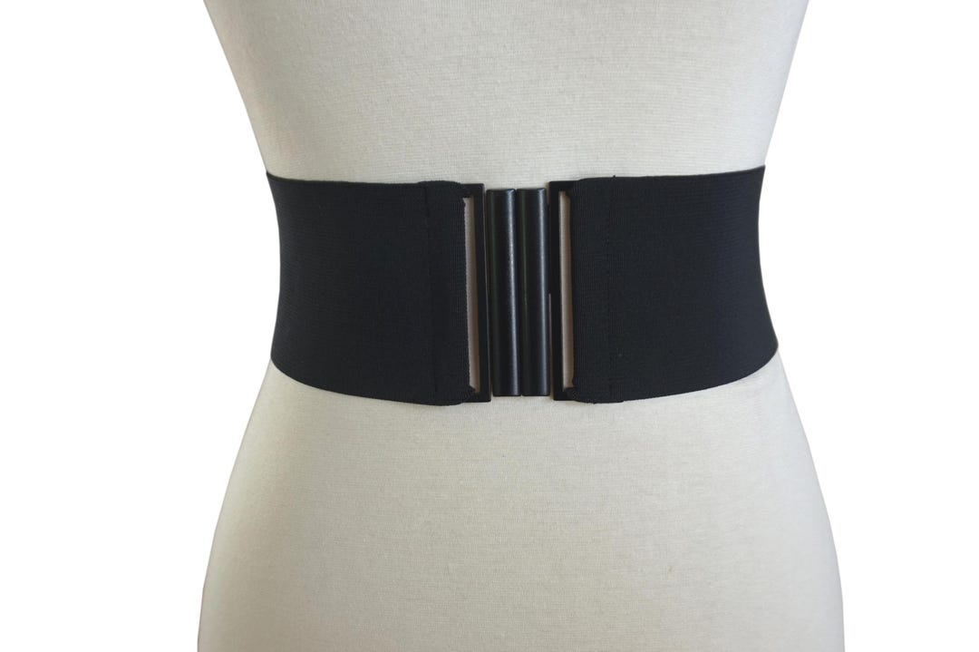 Black Wide Stretch Elastic Belt, Black Metal Clasp - Etsy display picture 1