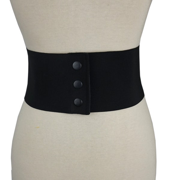 Large Black Elastic Stret Corset Snap Belt - 10cm (4 pouces)