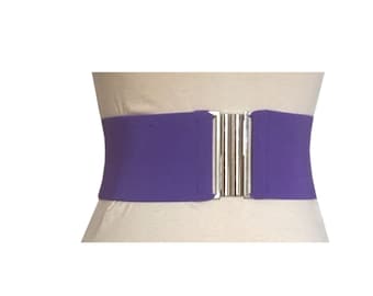 Purple   Elastic Stretch Metal clasp Wide 8 cm Belt