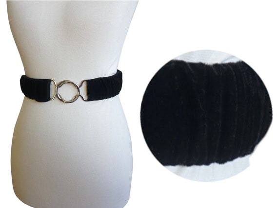 Black Velvet Elastic Stretch Belt, Metal Golden Silver Clasp  display picture 1