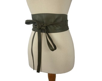 Khaki Green Soft Leather OBI Corset Wide Belt