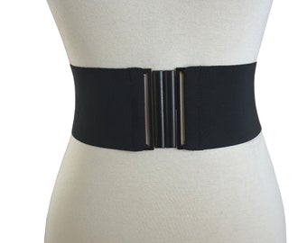 Black Wide Stretch Elastic Belt Black buckle Clasp