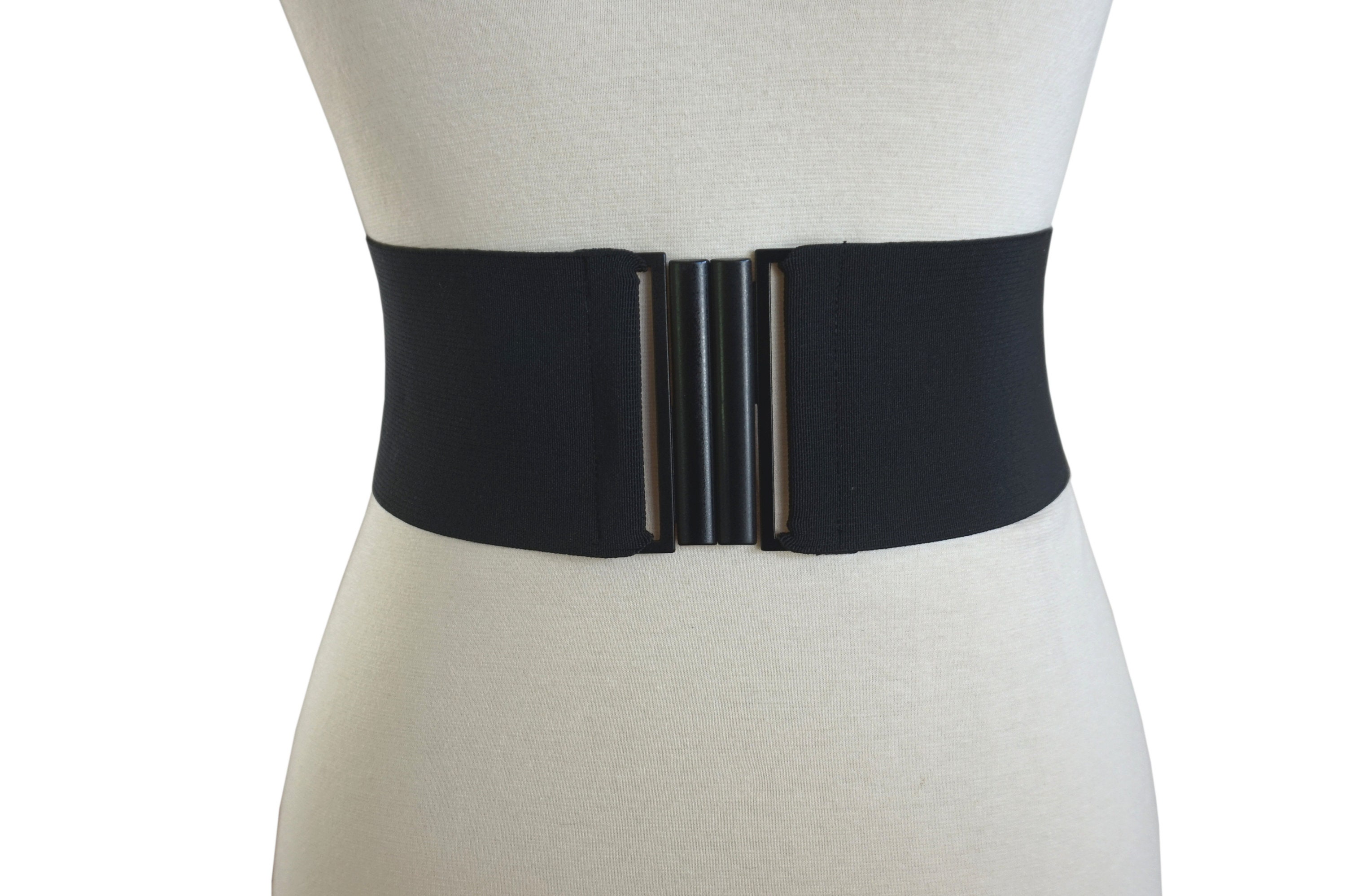 Black Wide Stretch Elastic Belt Black Buckle Clasp 