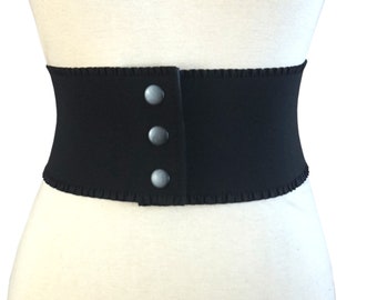 Wide, Black ,Elastic ,Stretch Belt with frill, Snap Corset   - 10cm