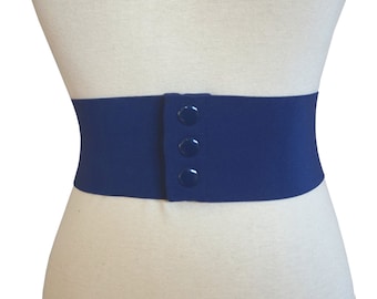 Bleu marine Large Élastique Corset Snap Belt - 8 cm