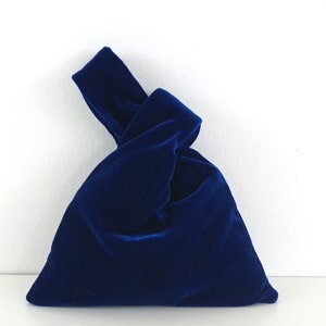 Blue cobalt velvet bag, Cobalt   japanese knot bag, Wrist blue  bag,