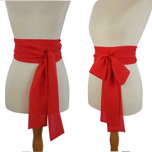 ceinture en mousseline de soie, ceinture rouge, ceinture rouge, deux côtés, deux couches