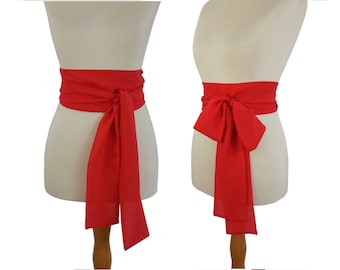 silk chiffon sash, red belt , red sash, two sides , two layers