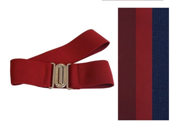 blue, red, , burgundy, wine,, elastic, stretch belt ,metal clasp