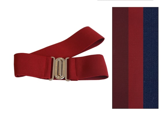 blue, red, , burgundy, wine,, elastic, stretch belt ,metal clasp