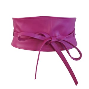 Soft Leather OBI Corset Wide Belt, Pink, Fuchsia - Etsy display picture 2