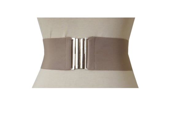 Dusty Beige Elastic Stretch 8cm Wide Belt Corset Metal Clasp  display picture 1