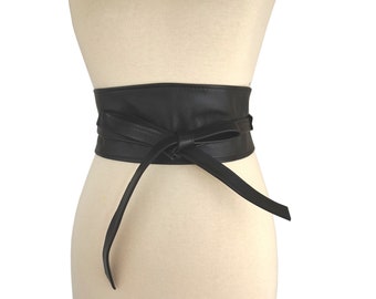 Black Soft Leather OBI Corset Wide Belt