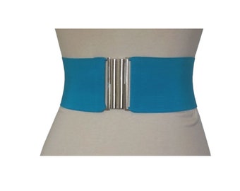 Turquoise Stretch Elastic Wide 8 cm Metal clasp Belt
