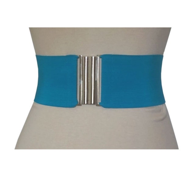 Turquoise Stretch Elastic Wide 8 cm Metal clasp Belt