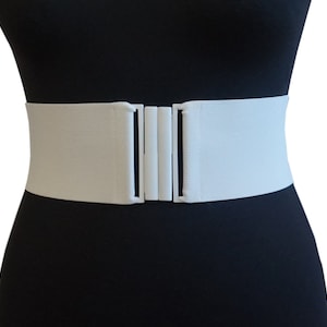 White Wide Stretch Elastic Belt White buckle Clasp