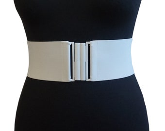 White Wide Stretch Elastic Belt White buckle Clasp