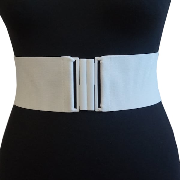 White Wide Stretch Elastic Belt White buckle Clasp
