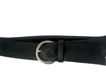 Wide Black Leather Belt , Big Metal Buckle - Etsy