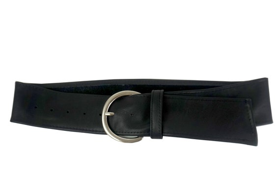 Wide Black Leather Belt , Big Metal Buckle - Etsy