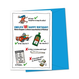 Lustige Geburtstagskarte 18. Geburtstag mit den künftigen Rechten und Pflichten - Endlich 18 - für Jungs (XL oder XXL)