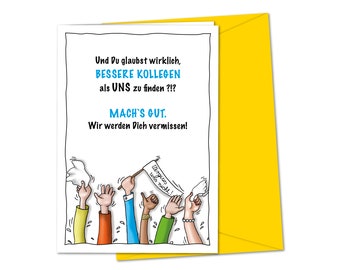 Lustige XXL Karte zum Abschied von Kollege oder Kollegin bei Wechsel von Firma, Unternehmen, Abteilung, Job, freche Verabschiedungskarte