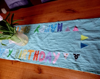 Geburtstag*Tischläufer*Läufer*Regenbogen*HAPPY BITHDAY*Einzelstück*mint*