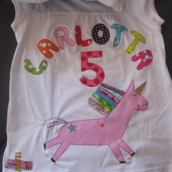 Geburtstagsshirt*Einhorn*Pferd*Name*Zahl*Glitzer*Stern*Mädchen