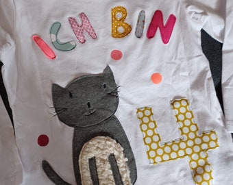 Geburtstagsshirt*Katze*Zahl 4*Glitzer*Geburtstag*Shirt*