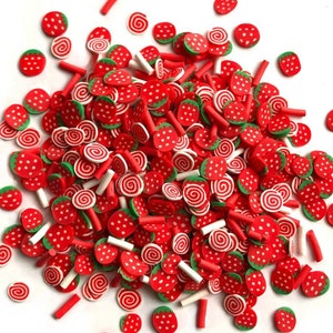 My Treat Sprinkletz Mix, Shaker Filler, Shaker Embellishment, Junk Journal  Mixed Media, mini embellishments, Strawberries, Strawberry, Red