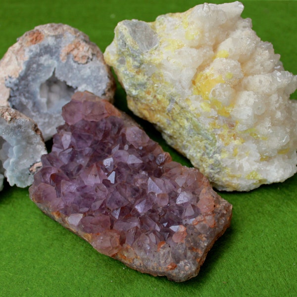 4 Mineralien, Halbedelsteine, Natursteine, Dekosteine, Amethyst, Rohkristall