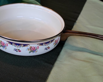 Padella smaltata con manico in ottone e bordi alti, padella da portata Asta Fissler, padella per verdure, pentolame decorativo, stile country