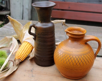 2 vases, brown ceramic 70s, West German pottery