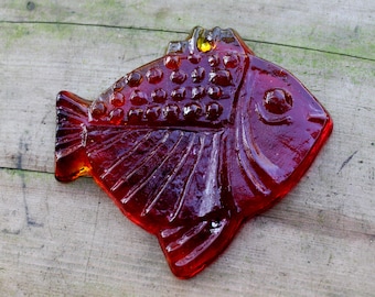 Fish block glass, Pukeberg Sweden, to hang in the window, window decoration, glass art 70s, light catcher