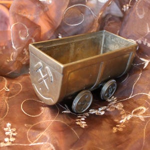 Wózek kopalniany, dekoracja górnicza z mosiądzu, miniaturowy wózek kopalniany, dekoracja biurka, wiedza górnicza, prezent na Dzień Ojca